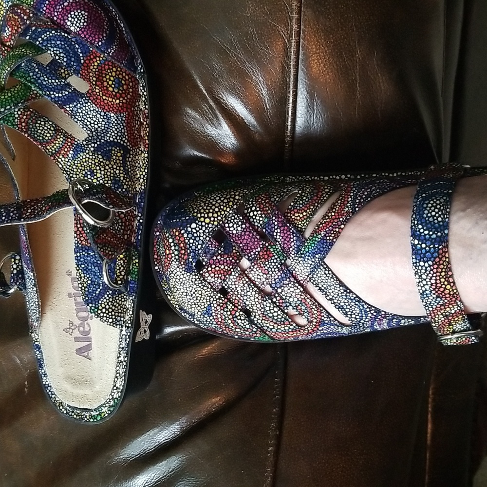 Alegria Freesia Rainbow Mosaic Leather Mule Clog Slingback Shoes